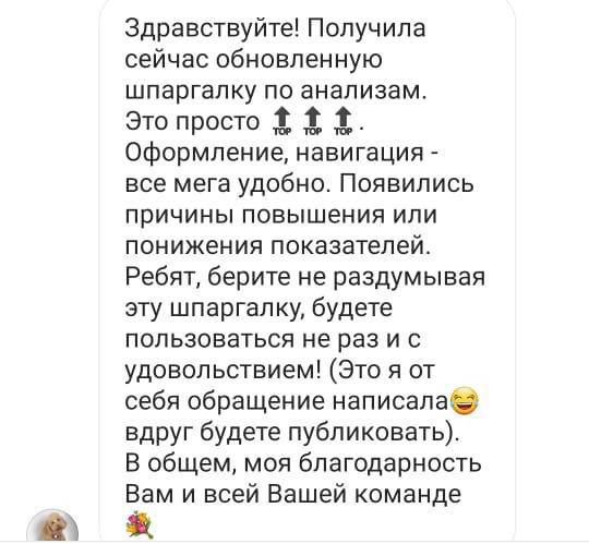 Отзыв о шпаргалке Анализы